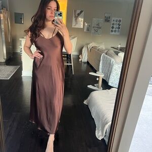 Zara Elegant Brown Satin Slip Dress